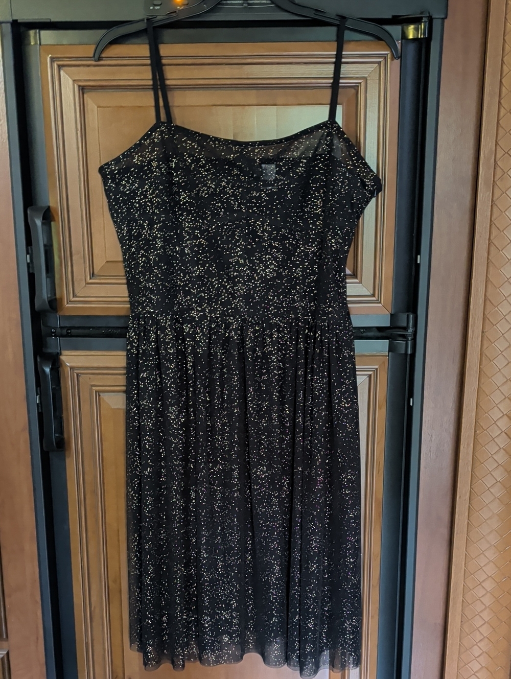 Divided Black Shear Midi Dress with Gold Sparkle Gothic